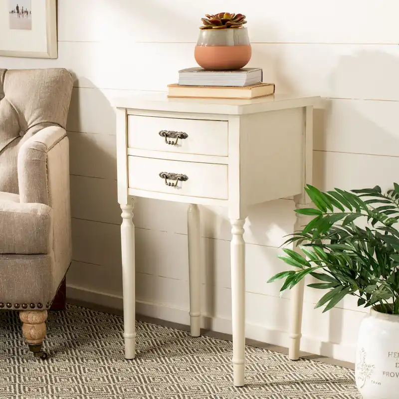 White Birch / Dusty Green / Teal French Country End Table — 1 Person