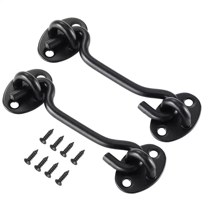 VEVOR Hook and Eye Gate Latch, 2 Pack Barn Door Latch Hook with Mounting Screws, Stainless Steel Hook and Eye Latch, Hook Lock, Black