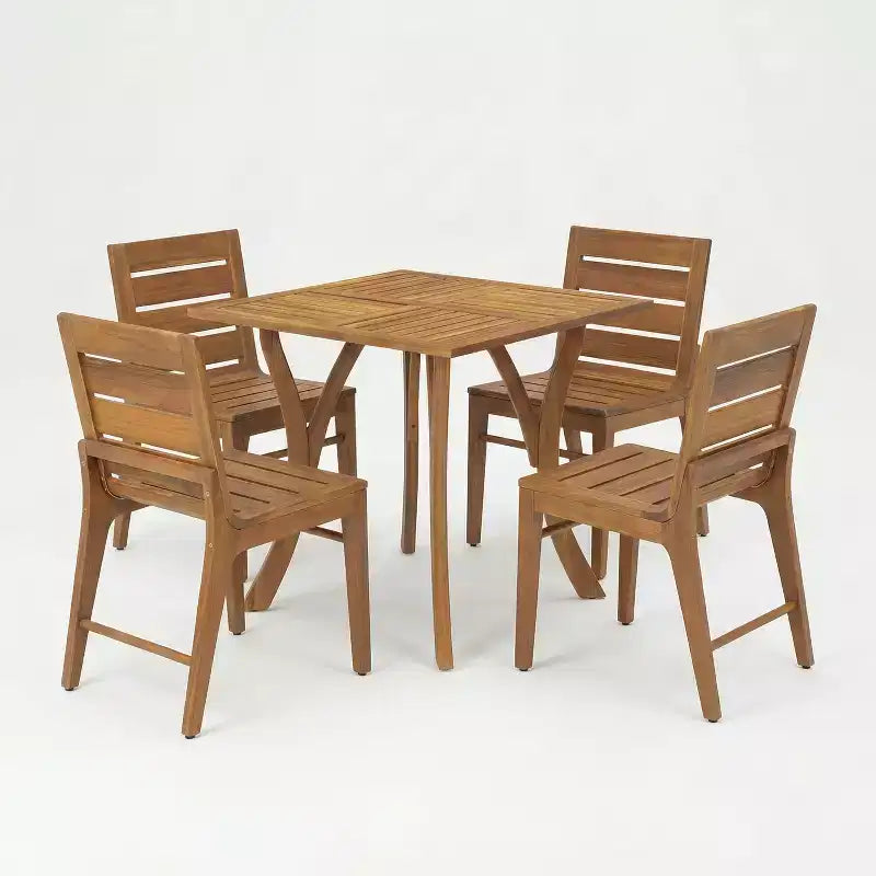 Christopher Knight Home Zola Modern 5 Piece Patio Acacia Dining Set with Square Slatted Table