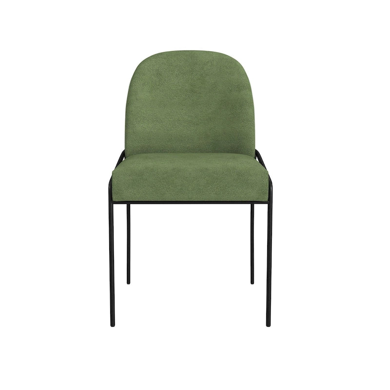 Velvet Upholstered Dining Chair – Loden Green / Fawn, Curved Back, Matte Black Metal Legs, Modern Style, Seats 1