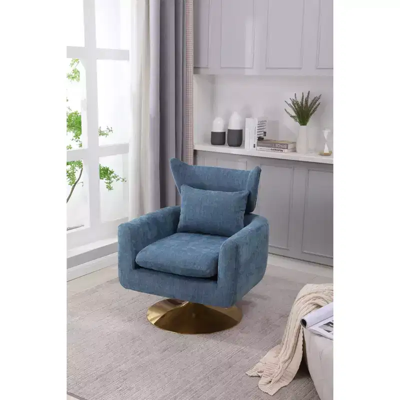 360�� Swivel Mid-Century Accent Chair with Gold Metal Base