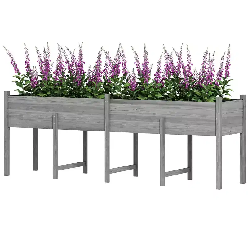 Wooden Raised Garden Bed, Large Elevated Planter Box with Legs, Bed Liner and Drain Holes, 7.4' x 1.8' x 2.6'