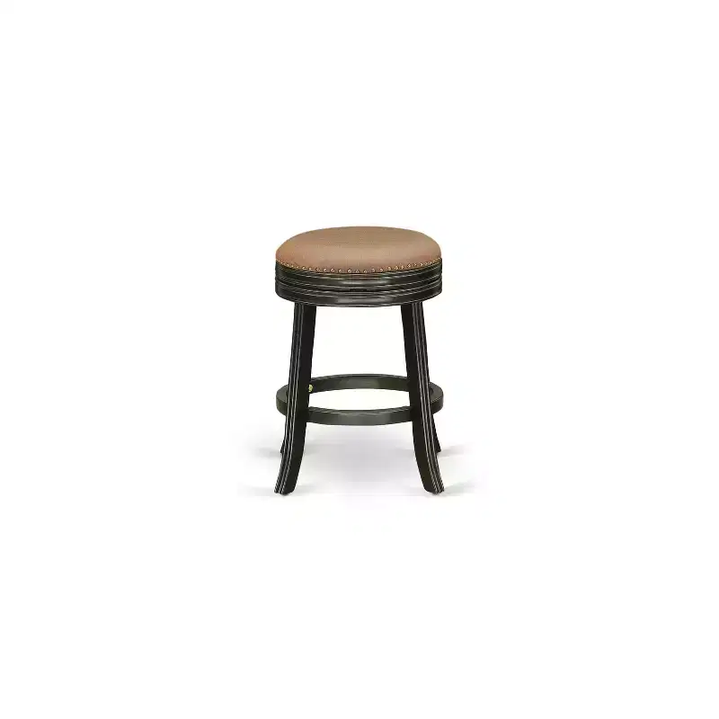 HomeStock 30 in.H Black Finish Mid Back Wooden Counter Barstool in Round Shape with Faux Leather Upholstered