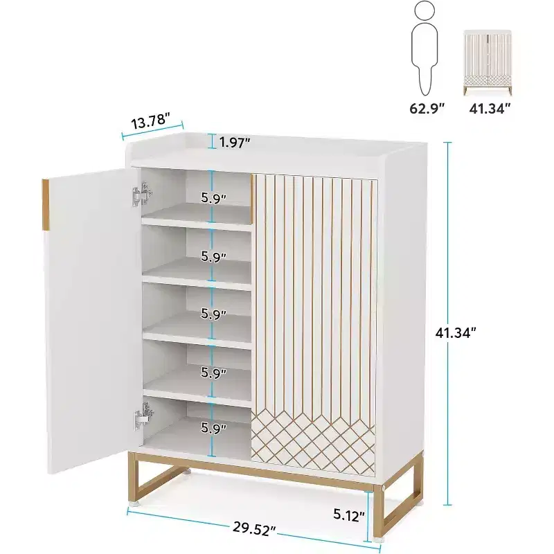 5-Tier Wooden Shoe Cabinet with Doors, Stores 25 Pairs, Modern White Organizer