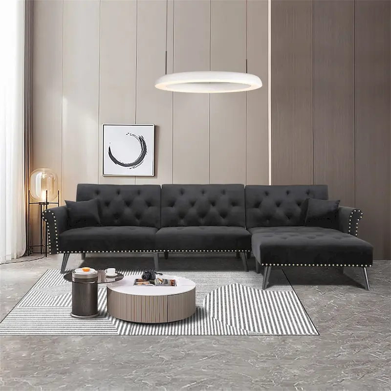 Aukfa Velvet Convertible Sleeper Sectional Sofa Bed - 114.5 W