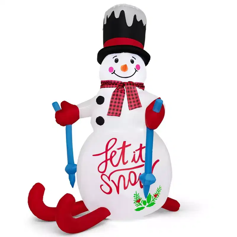 Gymax 6' Xmas Inflatable Skiing Snowman Set w/ Internal LED Lights & Ground Stakes Blow up Party Outdoor Decoration for Yards Parties Lawns