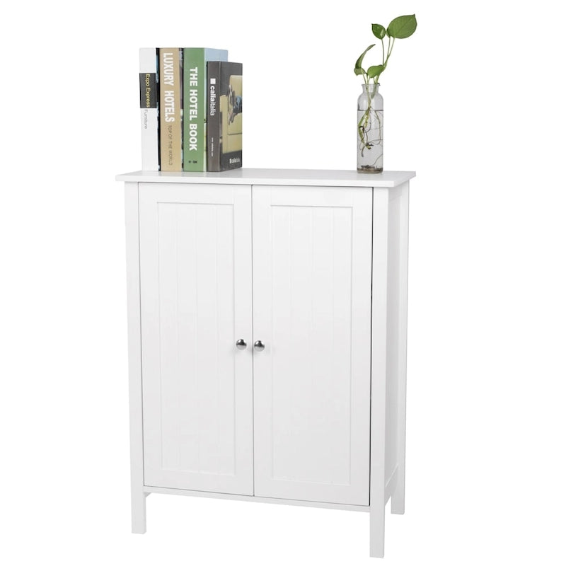 White Double Doors Adjustable Freestanding Bathroom Cabinet - 23.62  x 11.81  x 31.50