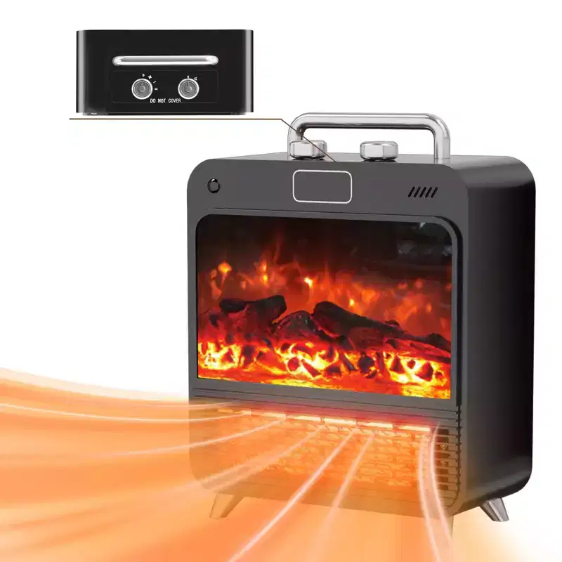 KikiBriz Electric Space Heater,Electric Fireplace Heaters with Realistic 3D Flame,Knob Control,Overheat Protection,Quiet&Safe