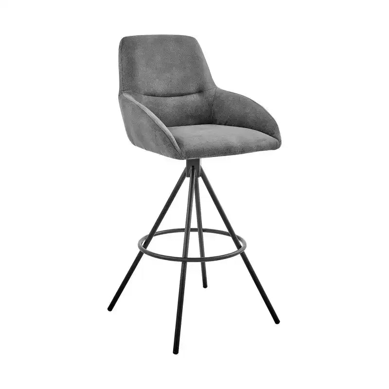 30 Odessa Barstool with Fabric Finish Black/Charcoal - Armen Living: Matte Metal Frame, Square Back