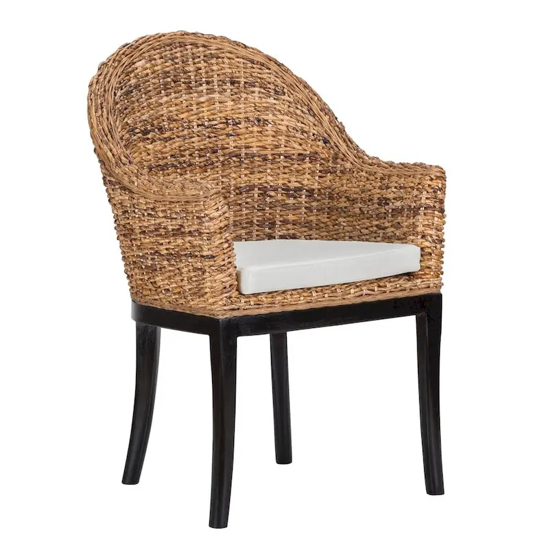 Rattan and Abaca Woven Side Chair with Removable Cushion