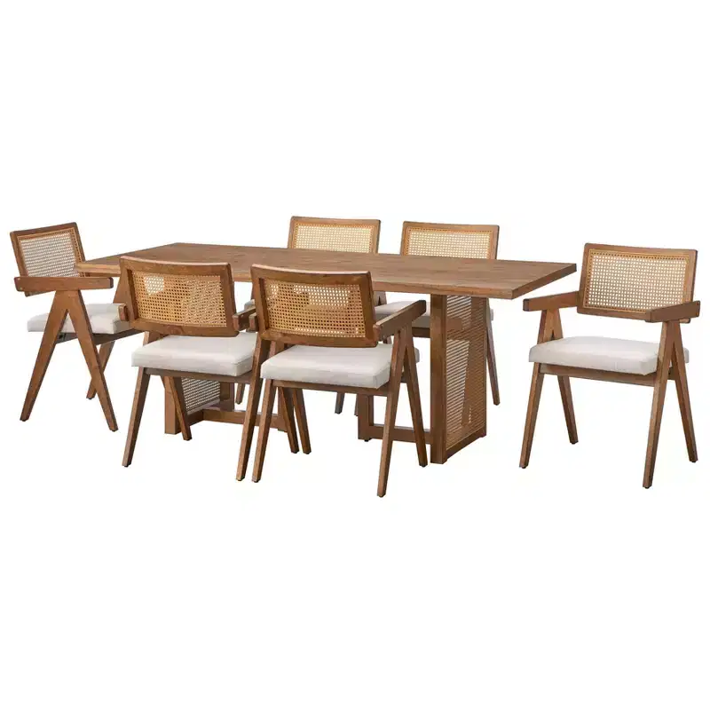 Lifestorey 7pc Felicity Modern Dining Set Colonial Oak/Beige