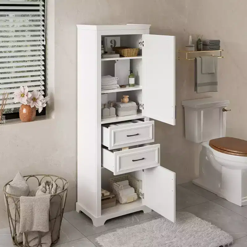 Freestanding Bathroom Storage Cabinet with Drawer, Adjustable&Fixed Shelf, Soft Close Doors, White - ModernLuxe