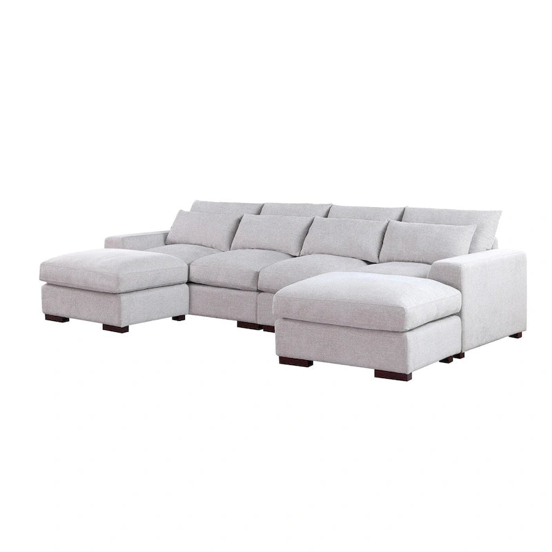 Tatman Linen Blend Sectional with Two Ottomans - 123.24W x 37.8D x 34.25H