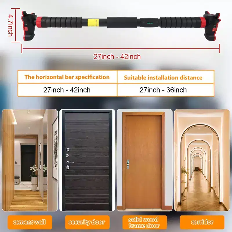 Adjustable Pull Up Bar for Doorway - Screw-Free Strength Training Chin Up Bar, Adjustable Width Design with Max Load 440 Lbs