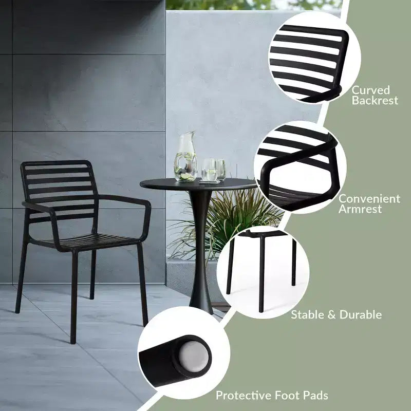 WestinTrends Playa 5-Piece Indoor Outdoor Metal Patio Dining Table Set With Stackable Plastic Patio Arm Chairs