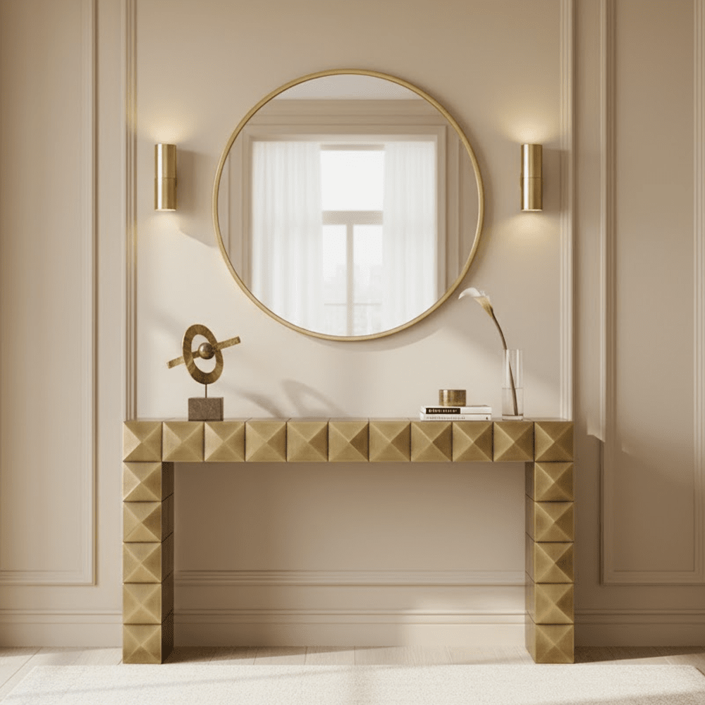 Brushed Gold Geometric Console Table