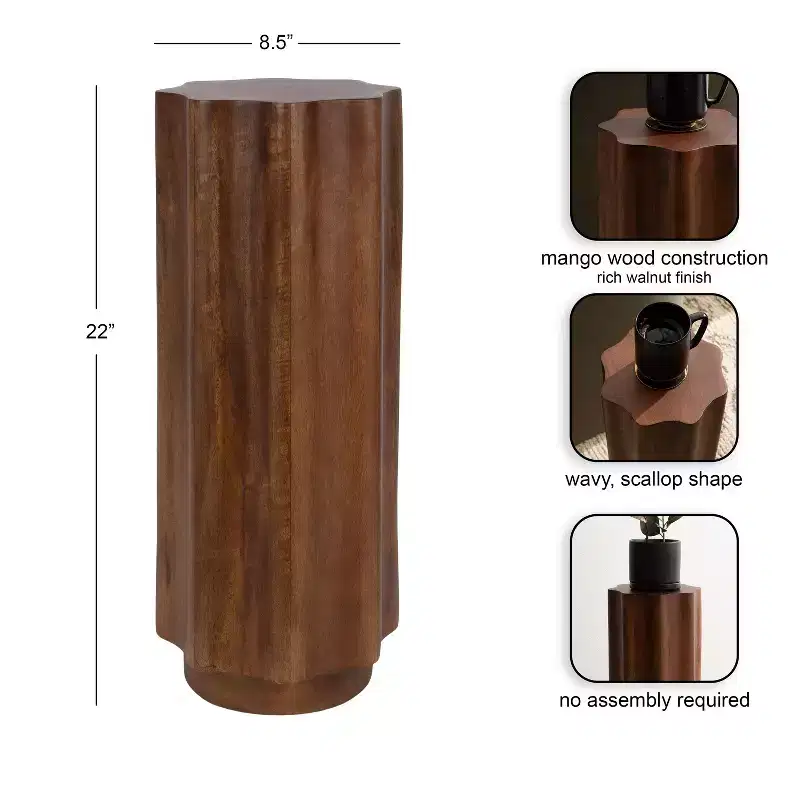 Kate and Laurel Pandey Wavy Wood Drink Table, 9x9x22, Walnut Brown