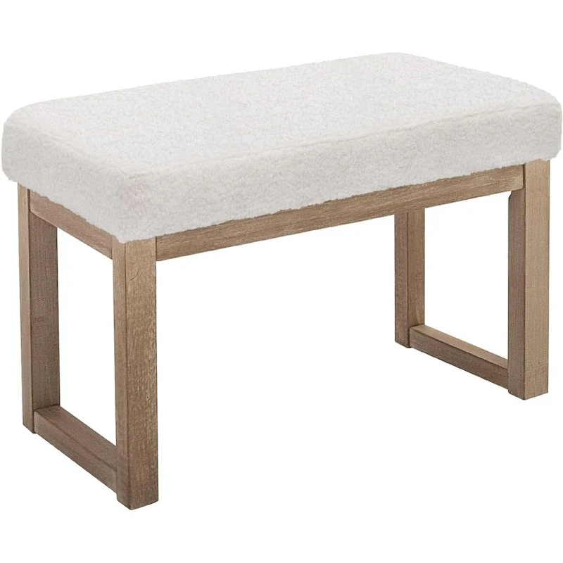 Rectangle Ottoman Bench White Velvet Upholstered Solid Wood Legs