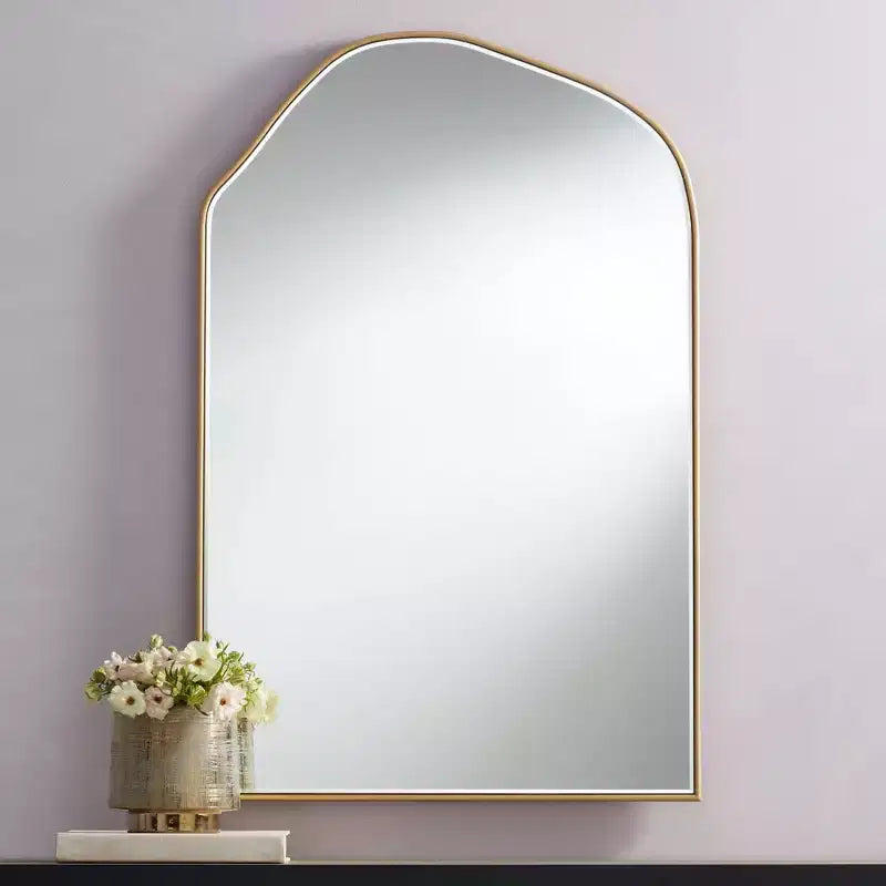 Arch Top Vanity Wall Mirror �C Beveled Glass, Gold Wood Frame, 26