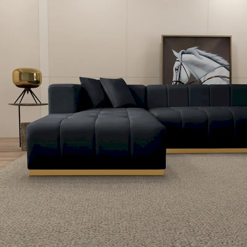 Black / Cream Velvet U-Shaped Sectional Sofa, Seats 5–6