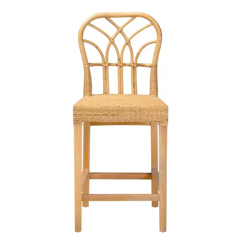 GDFStudio Tracy Modern Bohemian Mahogany Wood and Rattan Counter Stool