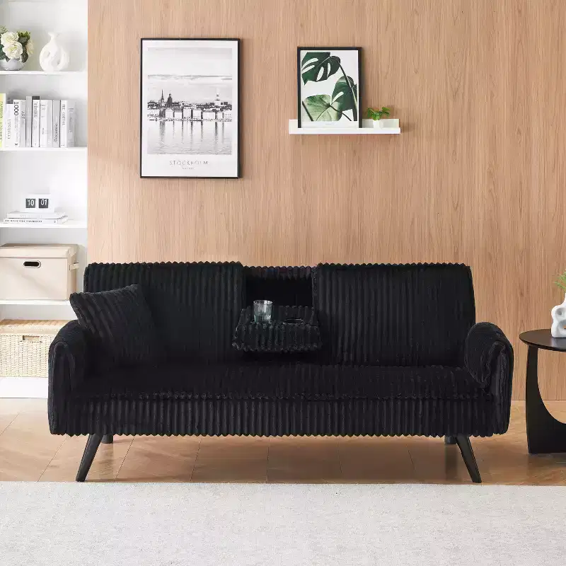 Convertible Loveseat Sofa Bed �C Corduroy, Adjustable Backrest & Cup Holder, 182,9 cm
