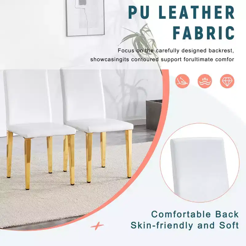 MAYEERTY PU Dining Chairs Set with Gold Metal Legs, Modern Chairs Set for Kitchen Dining Room Living Room
