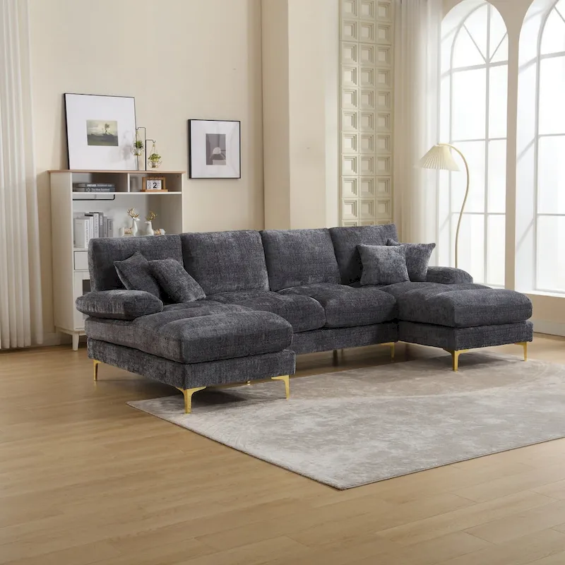 UNITED Modern Large chenille Fabric U-Shape Sectional Sofa