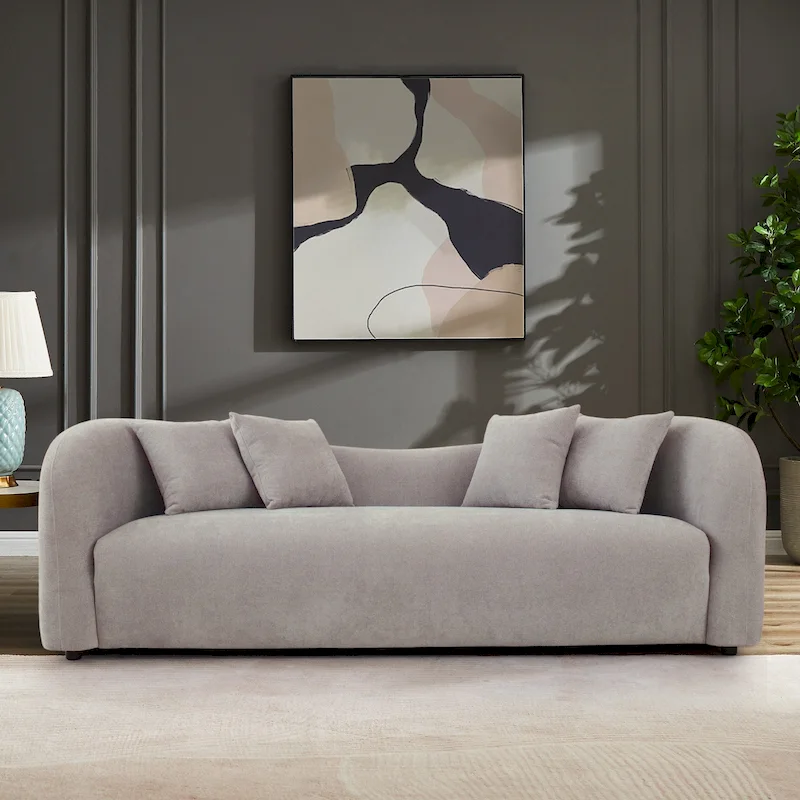 Hanar Mid Century Modern Luxury Tight Curved Back Boucle Sofa