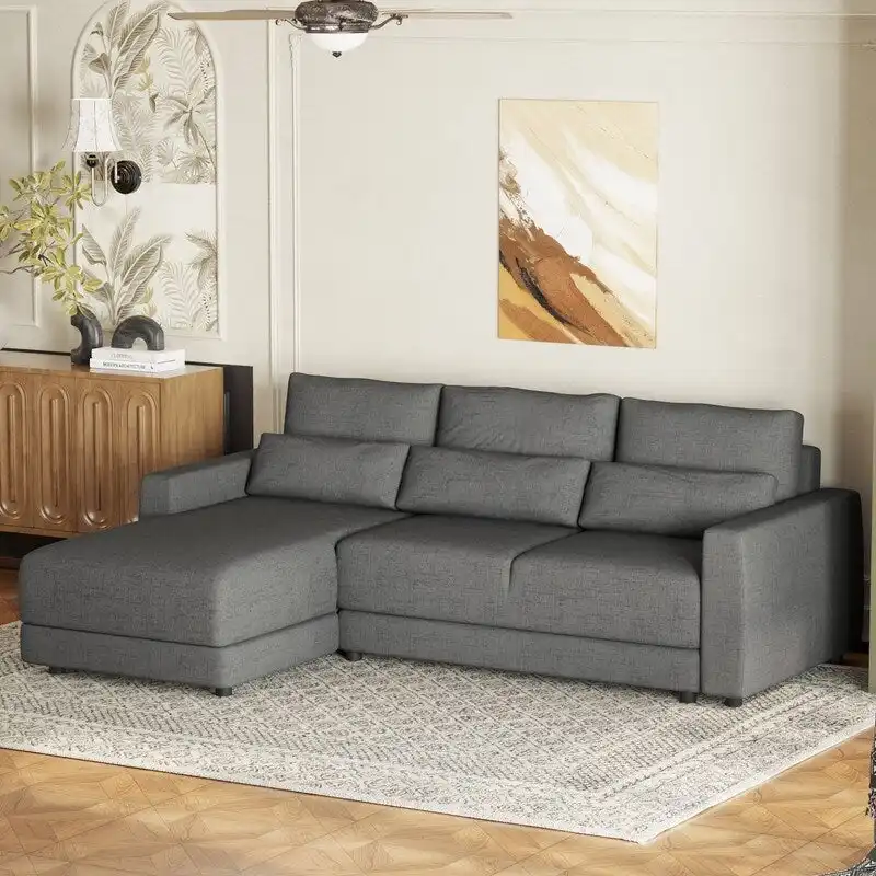 92.9W L-shaped Modular Sectional Sofa with Cushions and 3 Pillows