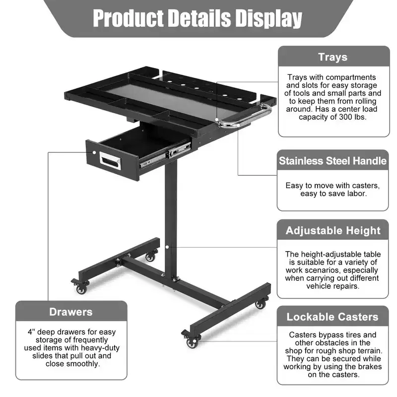 Heavy-Duty Mobile Workbench and Rolling Tool Cart with Locking Casters