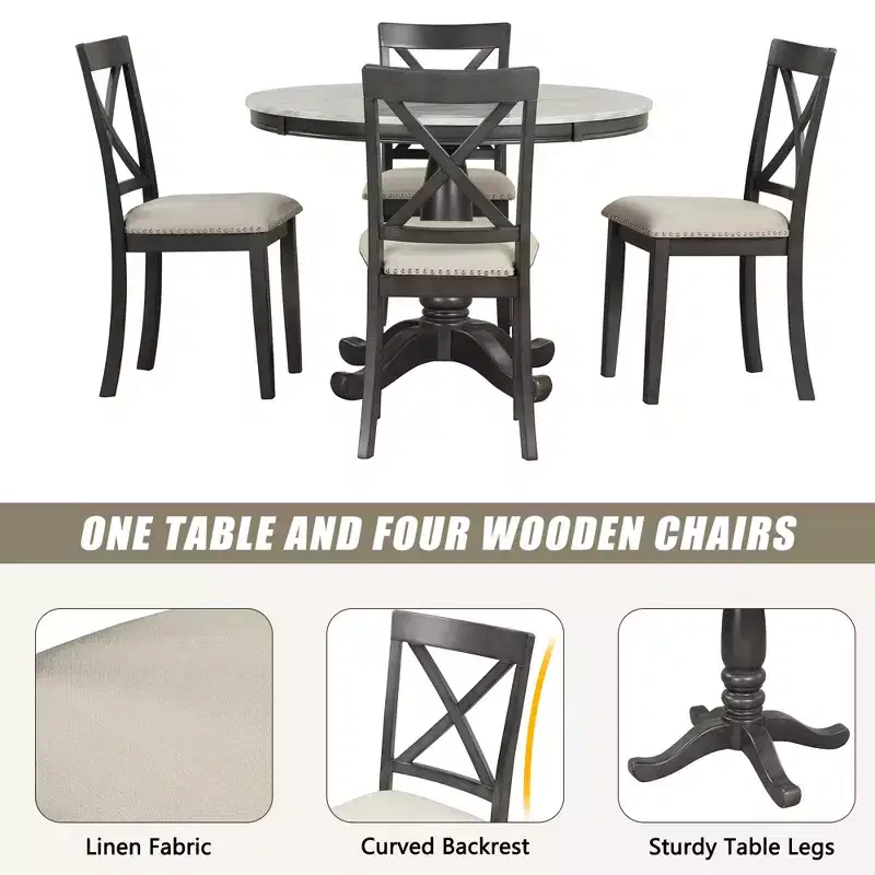 Whisen 5-Piece Dining Set with 4 Chairs