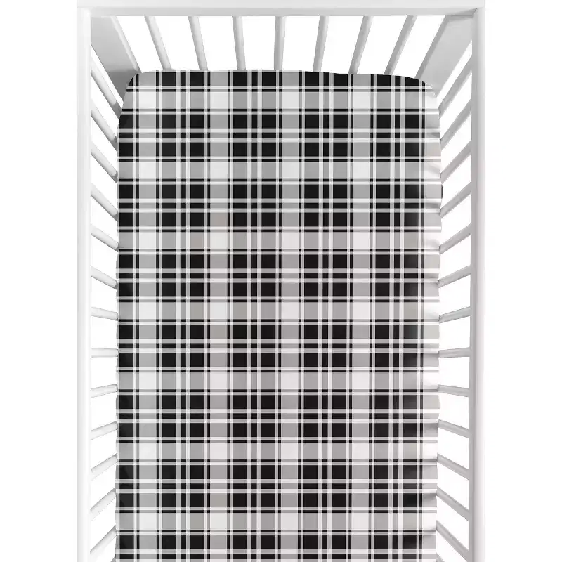 Sweet Jojo Designs Boy, Girl, Unisex/Gender Neutral Baby Fitted Crib Sheet Gingham Plaid Black and White