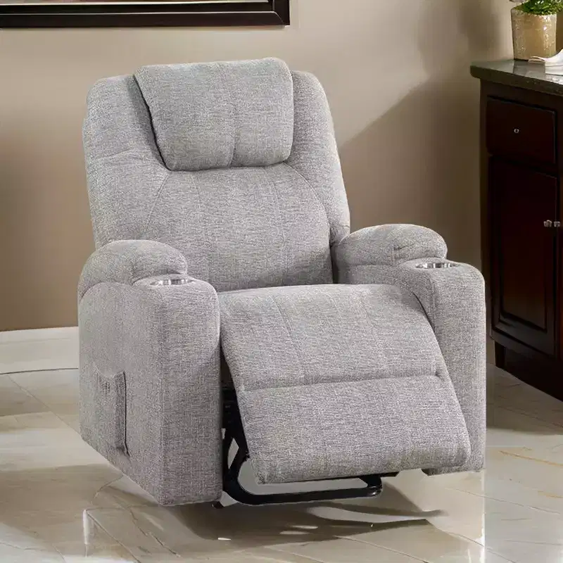 37 Inch Power Lift Recliner Chair with Cupholders, Chenille, Light Gray
