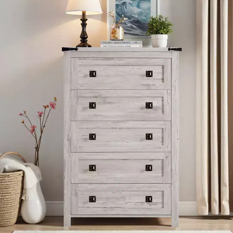 Farmhouse Wide Chest of 6 Drawers �C Rustic Wood Storage Dresser