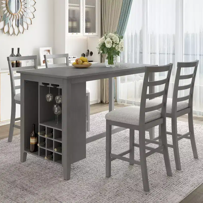GDFStudio Harry 5 Piece Counter Height Dining Set with Rubber Wood Table and Padded Chairs