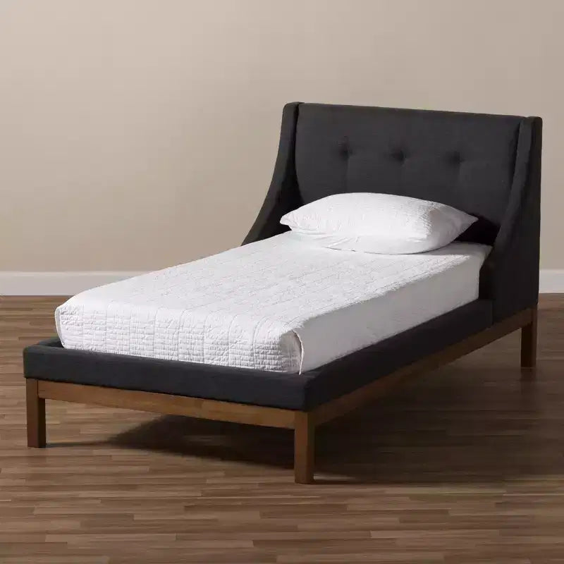 Modern and Contemporary Fabric Upholstered Walnut - Finished Platform Bed Dark Gray -