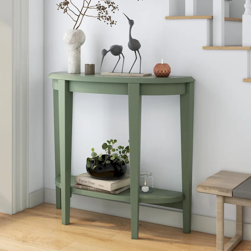 DH BASIC Contemporary Brown Decorative 1-Shelf Half-moon Console Table by Denhour