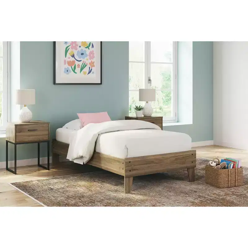 Signature Design by Ashely Deanlow Mid-Century Platform Bed, Honey Brown