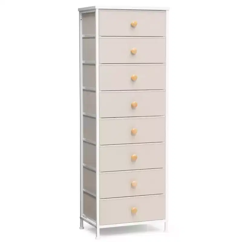 Crestlive Products 8 Drawers Vertical Dresser dressers for bedroom Storage Tower with Sturdy Steel Frame Wood Top Easy Pull Fabric Bins Handles