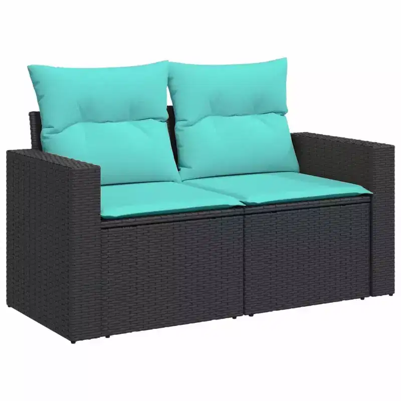 vidaXL Patio Sofa with Cushions 2-Seater Poly Rattan
