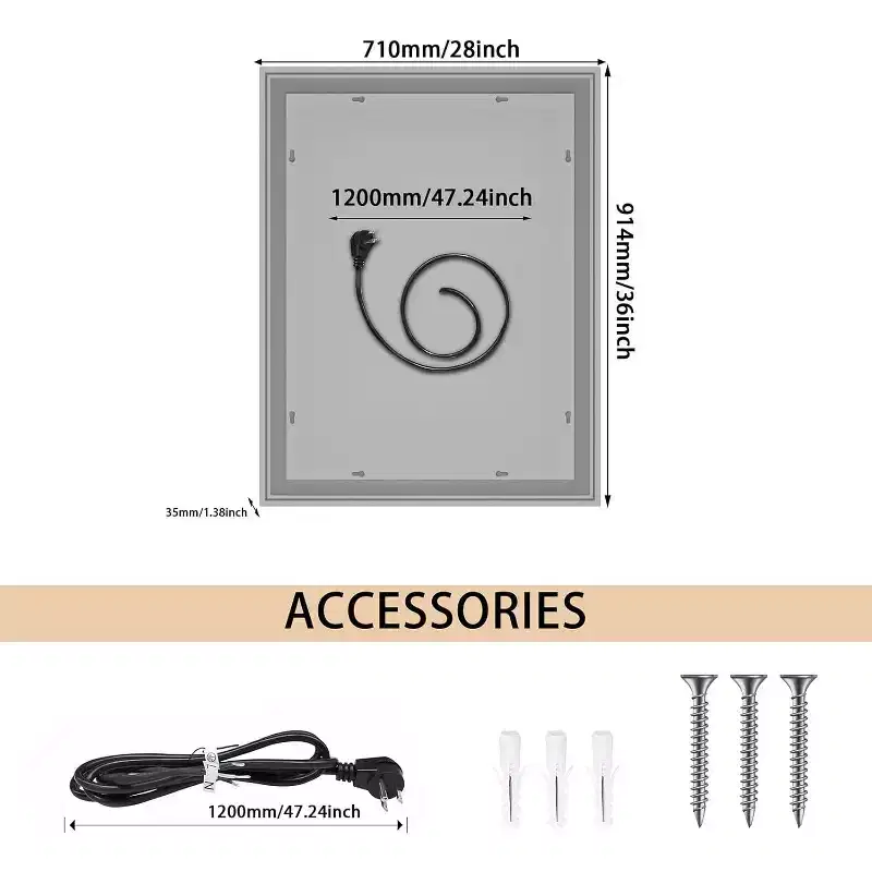 40x32 Inch LED Bathroom Mirror with Anti-Fog & Touch Dimming - 3 Light Settings for Vanity
