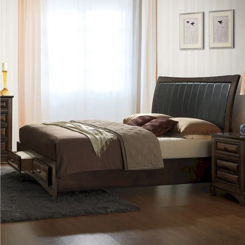King Size Storage Platform Bed with PU Leather Headboard