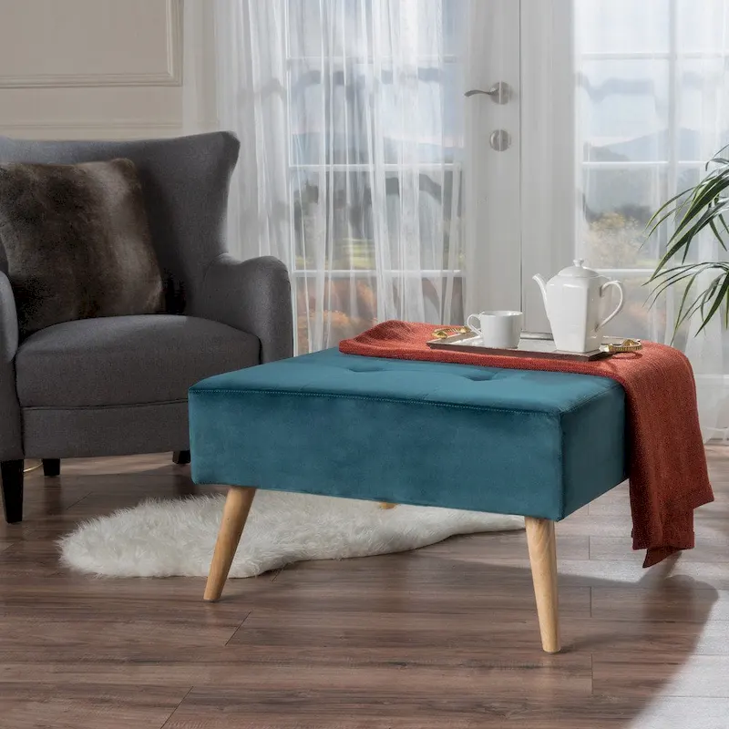 Omry Mid-Century Velvet Ottoman by Christopher Knight Home