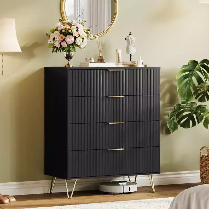 COZONY Fluted Dresser with 4 Drawers, 32 Wide Modern Wooden Chest with Metal Handles for Bedroom & Living Room
