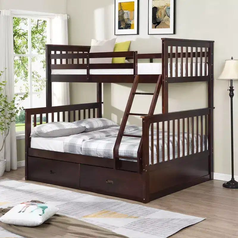 76 Twin Over Full Bunk Bed with Storage Drawers, Safety Guardrail & Ladder, Kids Bed Frame