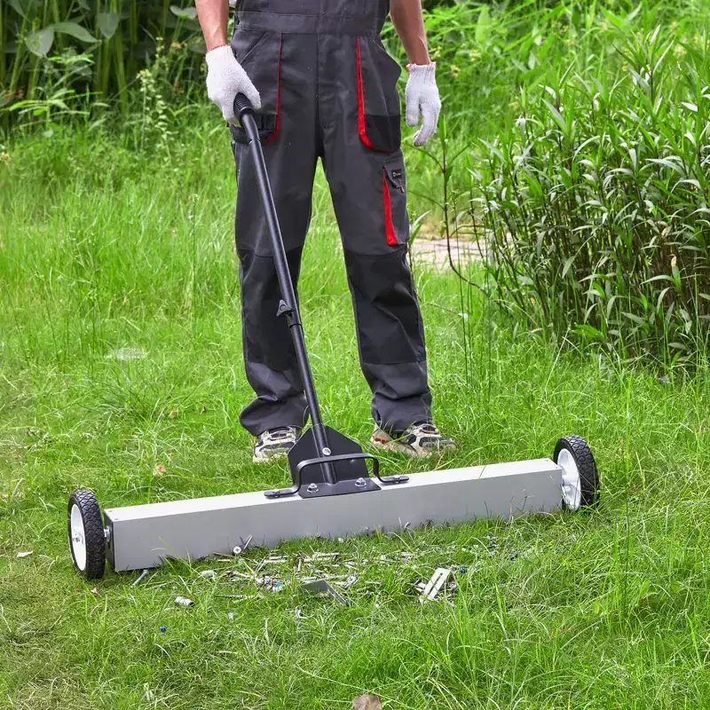 VEVOR 36-Inch Magnetic Sweeper with Wheels,55 lbs Capacity, with Telescoping Magnetic Pickup Tool, Adjustable Handle, Magnetic Pickup Sweeper, White