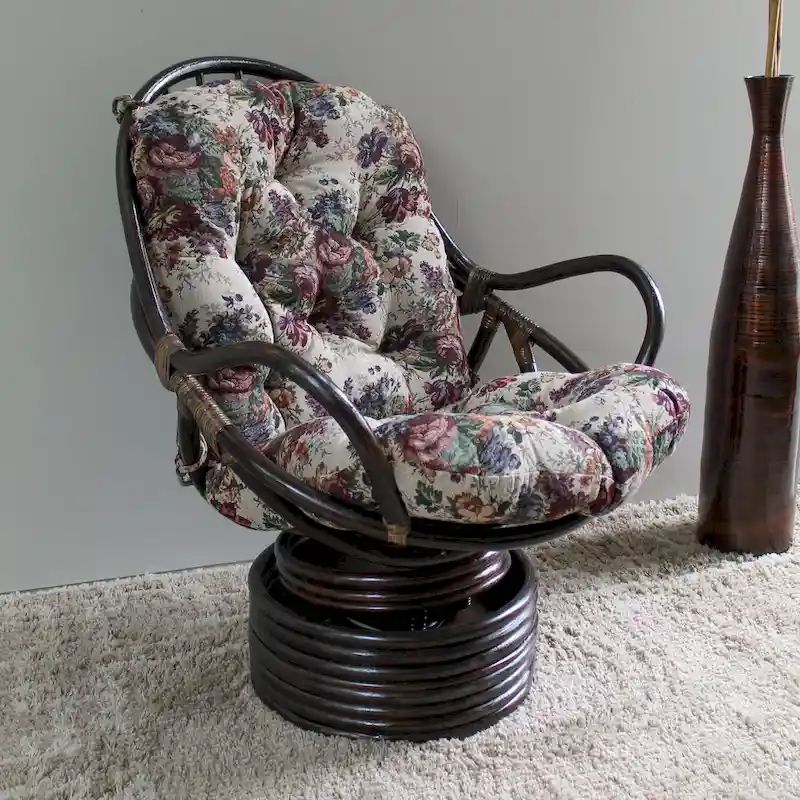 Rattan Swivel Rocker with Tapestry Cushion