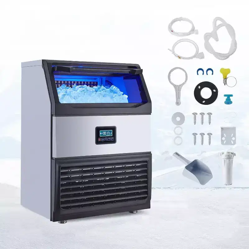 Acekool Commercial Ice Maker Machine, 200Lbs/24H with 65Lbs Storage, Stainless Steel,Auto Clean, 90 Cubes in 11-18 Mins with Water Filter