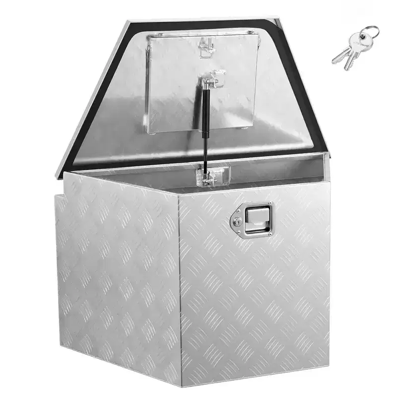 VEVOR Trailer Tongue Box, 29 x 16.1 x 18 Aluminum Trailer Tongue Tool Box, Heavy Duty Storage Organizer with Lock & Keys, Silver